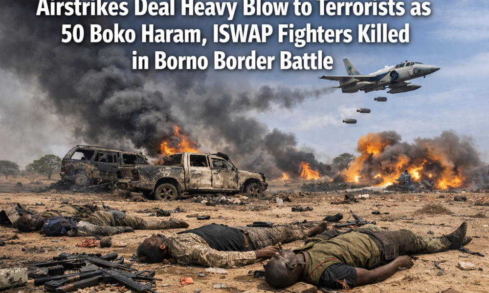 Airstrikes Deal Heavy Blow to Terrorists as 50 Boko Haram, ISWAP Fighters Killed in Borno Border Battle