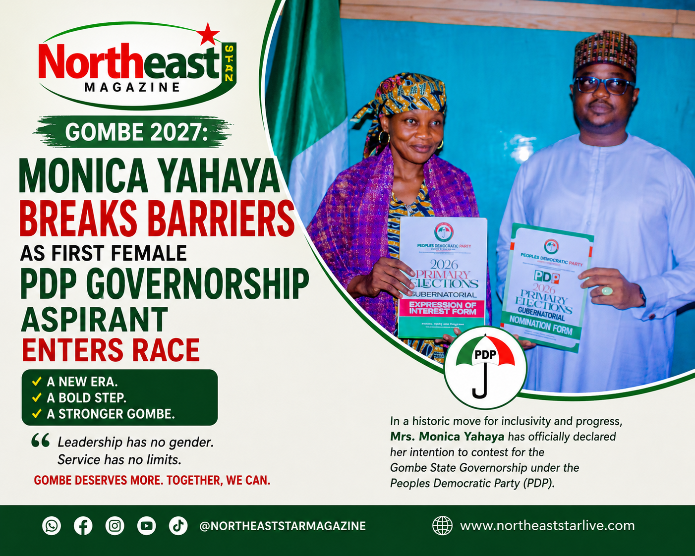 Gombe 2027: Monica Yahaya Breaks Barriers as First Female PDP Governorship Aspirant Enters Race