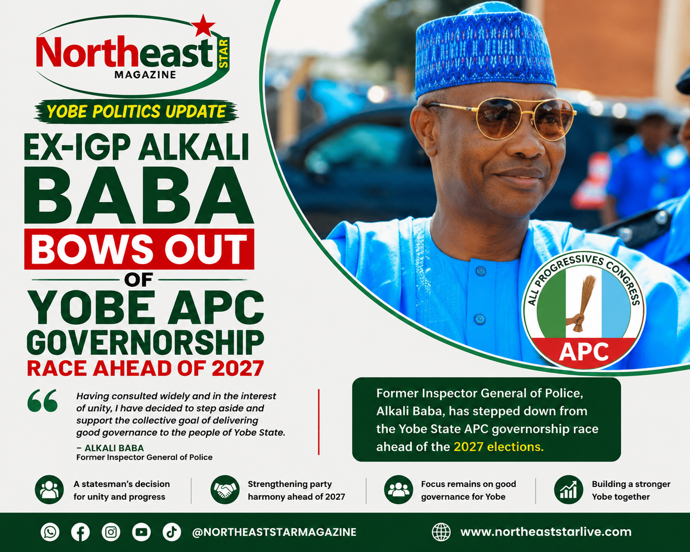 Ex-IGP Alkali Baba Bows Out of Yobe APC Governorship Race Ahead of 2027