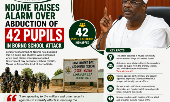 Ndume Raises Alarm Over Abduction of 42 Pupils in Borno School Attack