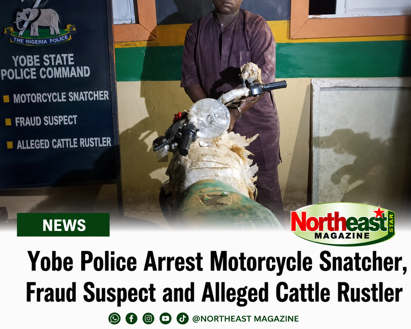 Yobe Police Arrest Motorcycle Snatcher, Fraud Suspect, Alleged Cattle Rustler
